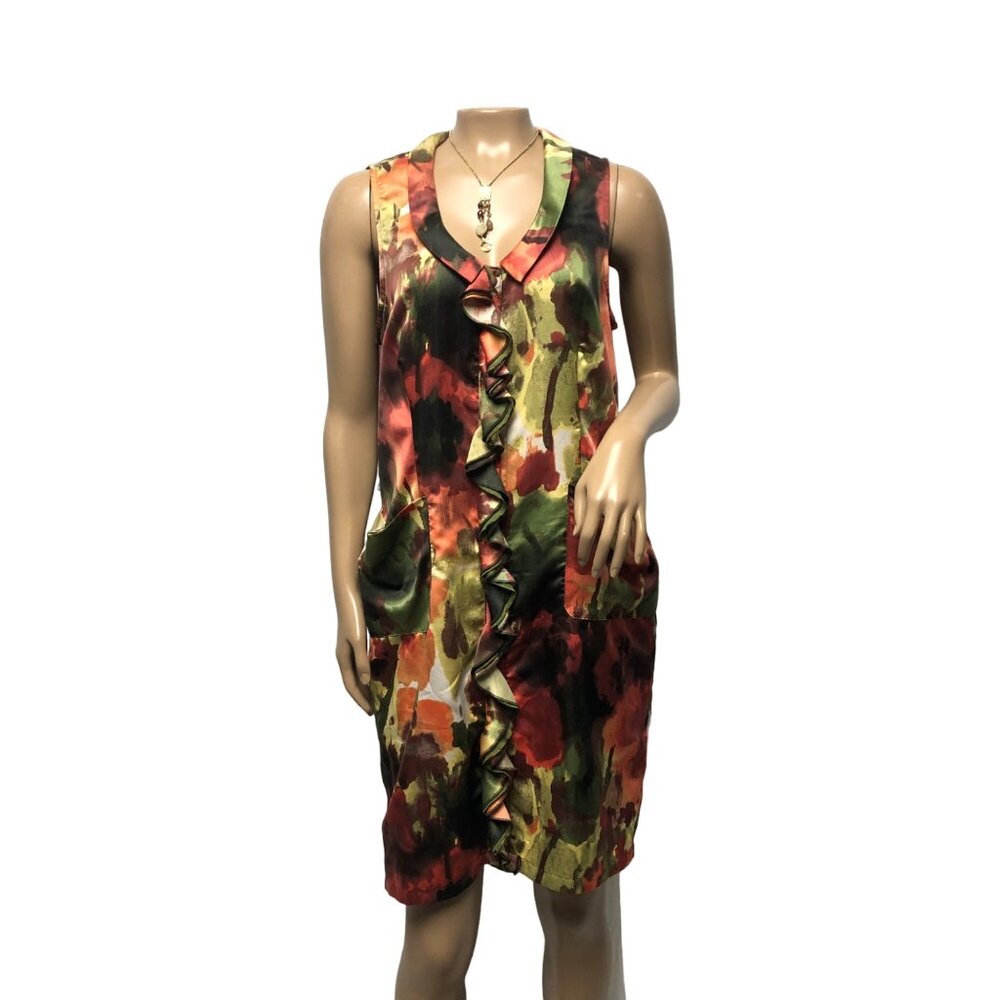 Vera Wang Dress Womens Size 12 Sleeveless Floral Ruffle Silky Lightweight V Neck